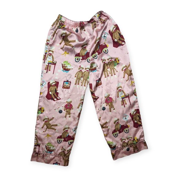 Nick & Nora Pink Satin Sock Monkey Pajama Bottoms Size Small/6X - Picture 6 of 8